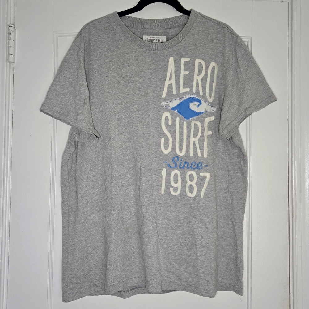 Aeropostale Grey Y2k Embroidered Cotton T-Shirt - Men's XXL